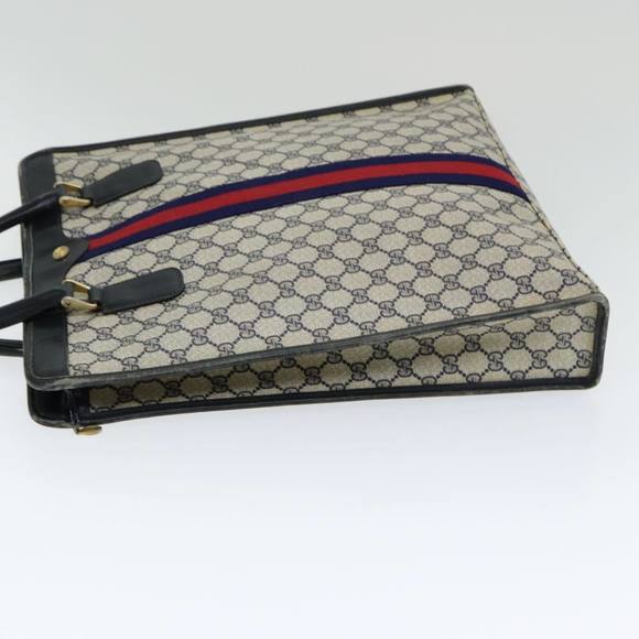 GUCCI GG Supreme Sherry Line Hand Bag PVC Leather Navy Red 010 378 Auth ar12310 - Picture 5 of 16